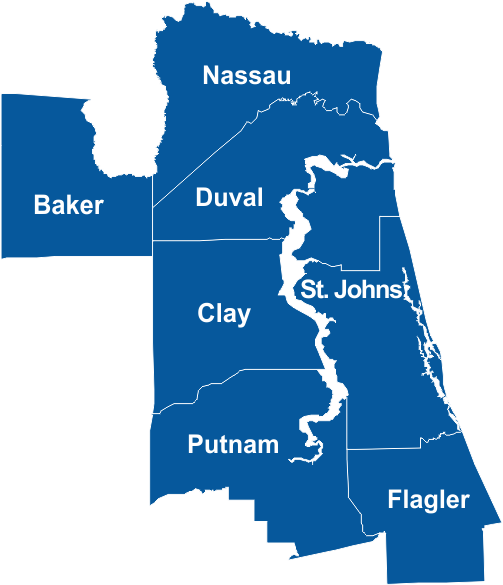 Northeast Florida counties map